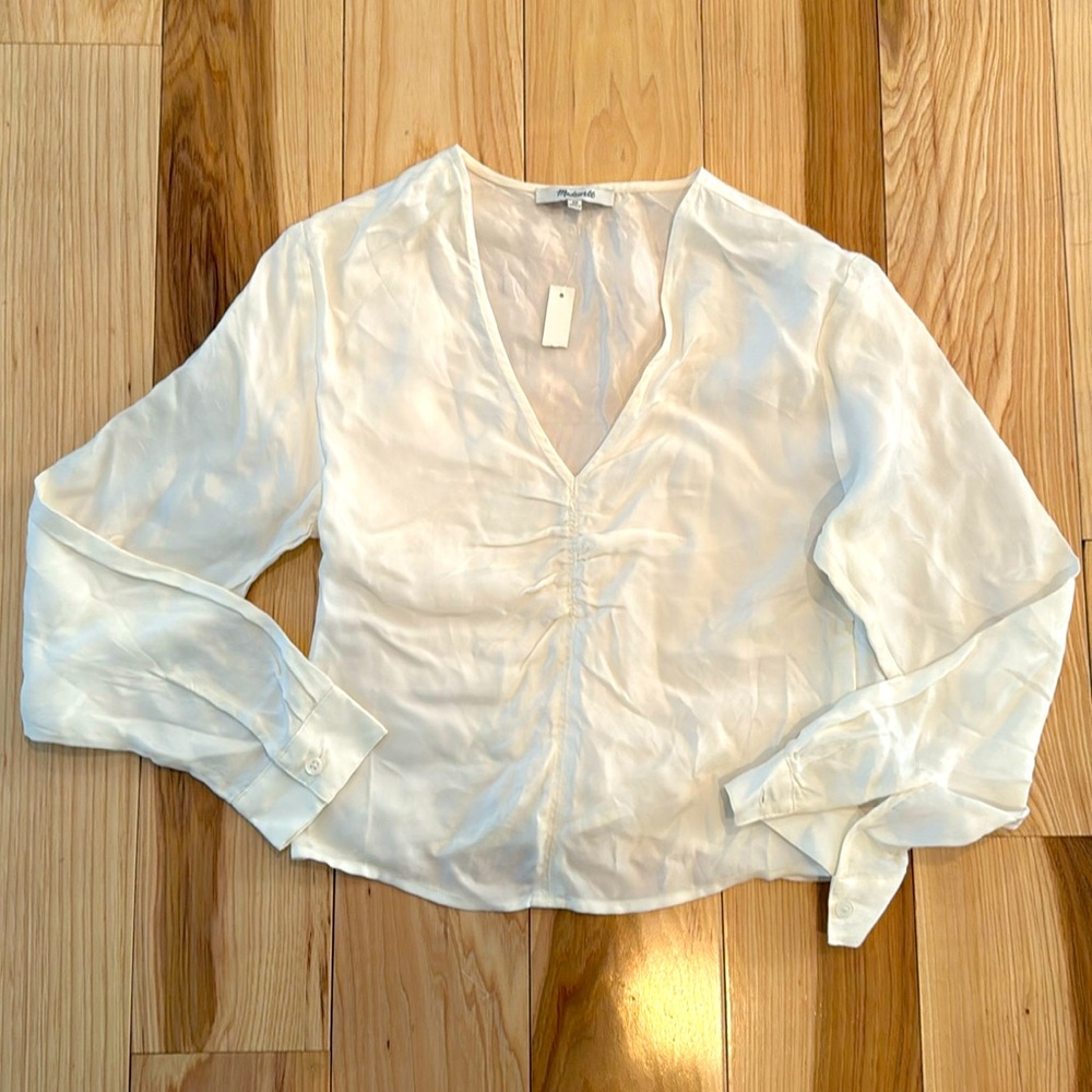 MADEWELL New with tags white blouse long sleeve side zip size 00